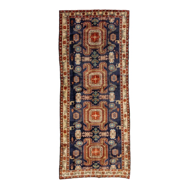 Navy Blue Wool Rug Vintage Heriz Allover Design For Sale