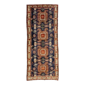 Navy Blue Wool Rug Vintage Heriz Allover Design