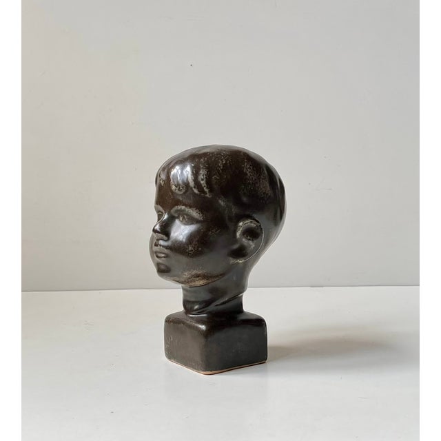 Mid-Century Modern Mid-Century Danish Boy Head Bust in Glazed Ceramic by Johgus Bornholm, 1950s For Sale - Image 3 of 12