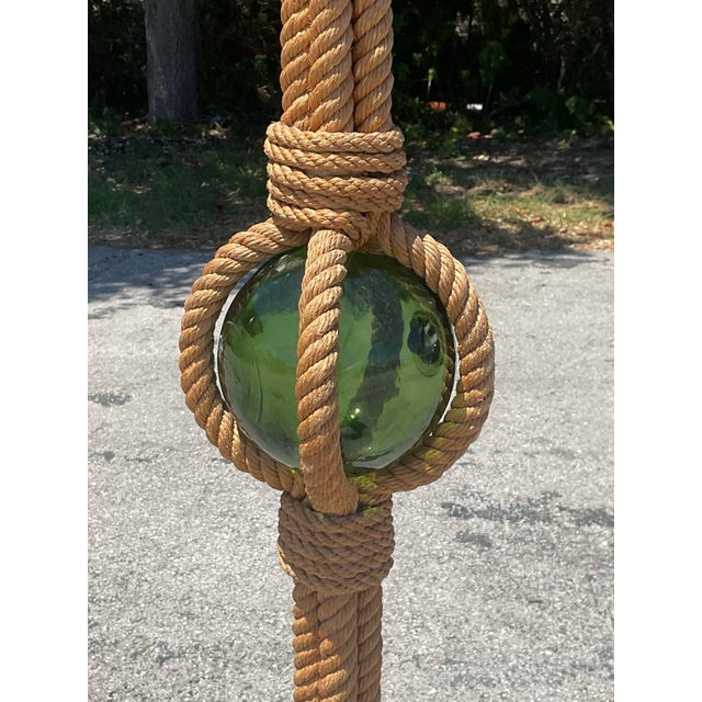 Vintage French Boho Rope and Glass Sphere Floor Lamp After Minet For Sale In West Palm - Image 6 of 9