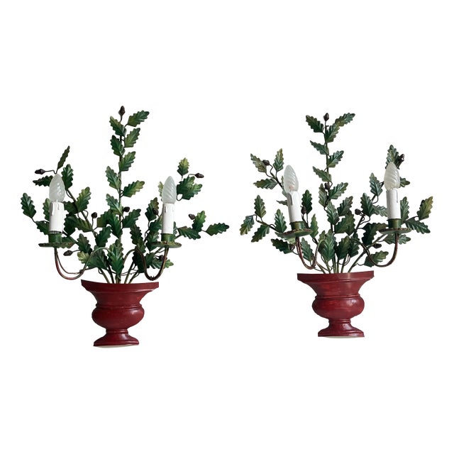 Large Italian Oak Branch Wall Lights, 1950s, Set of 2 For Sale