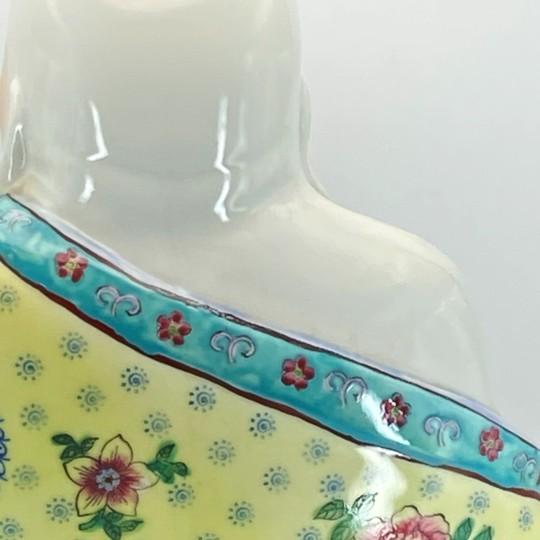 Chinese Famille Rose Laughing Buddha Budai/Hotei Statue (Large 12.5”) Polychrome Ceramic Vintage For Sale - Image 15 of 18