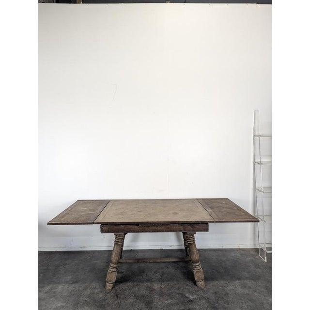 Extendable Oak Table with Marquetry Top and Baluster Legs, 1940s For Sale - Image 6 of 8