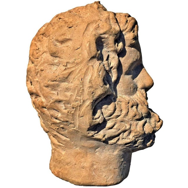 1900 - 1909 Small Terracotta Head of Zeus, 1900 For Sale - Image 5 of 6