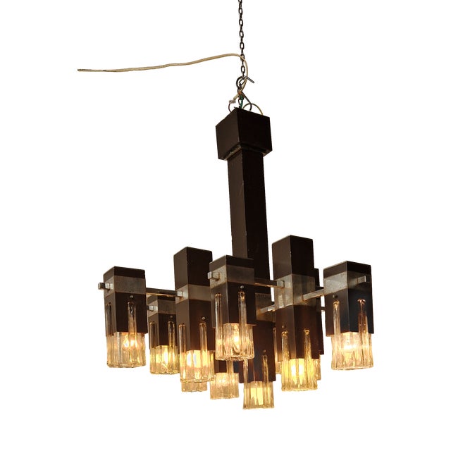 Cubick Chandelier in Chrome Iron and Glass by Gaetano Sciolari for Sciolari, 1960s For Sale