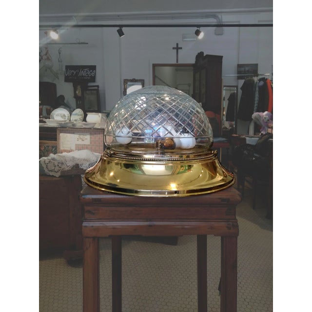Mid-Century Modern Ceiling Lamp with Three Brass Lights and Murano Glass Dome For Sale - Image 3 of 11