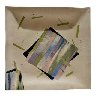 Vintage Kamrass/Kiok Nyc Studio Pottery Abstract Square Tray Plate 9 X 8.7 For Sale