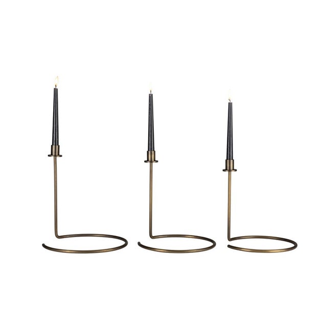 Contemporary Italian Bronzed Brass Sirio Candleholders, Set of 3 For Sale - Image 3 of 6