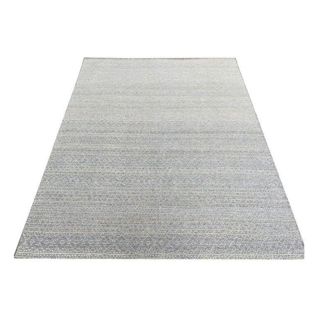 2020s 10x14 Ivory Hand-Knotted Wool Textured Banded Subtle Geometric Modern Carpet Rug For Sale - Image 5 of 11