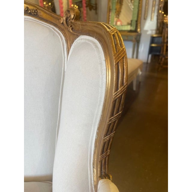 Late 19th C French Louis XV Giltwood Bergere For Sale - Image 4 of 7