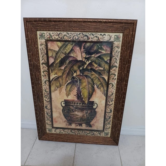 Tribal Art Picture Potted Plantation Palm by Steve Butler Gold Wood Frame Glass For Sale - Image 3 of 6