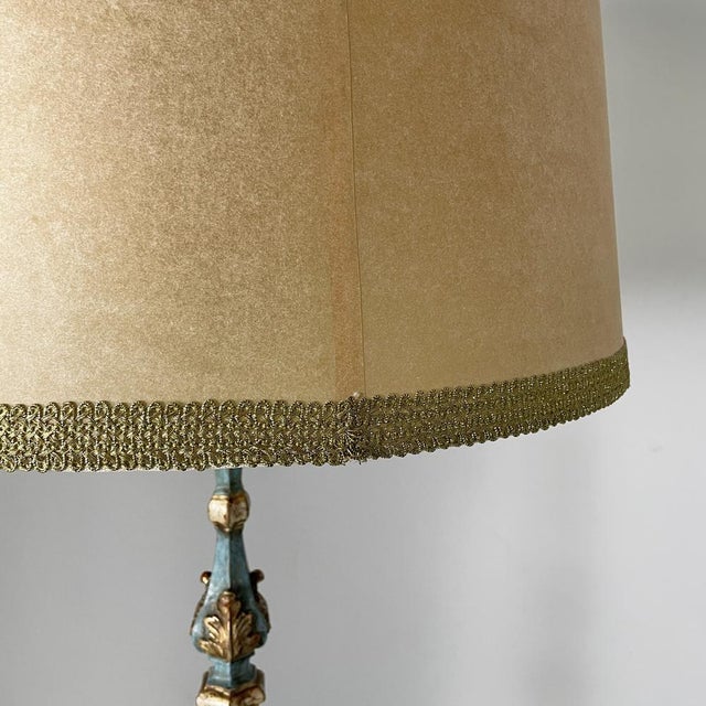 Paper Italian Wood Floor Lamp with Gold Leaf and Light Blue Lacquer, 1940s For Sale - Image 7 of 18