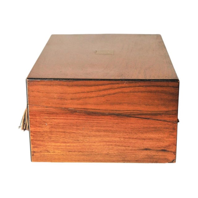 Victorian Military Campaign Burr Walnut Writing Slope Tooled Leather Skiver, Set of 4 For Sale - Image 6 of 15