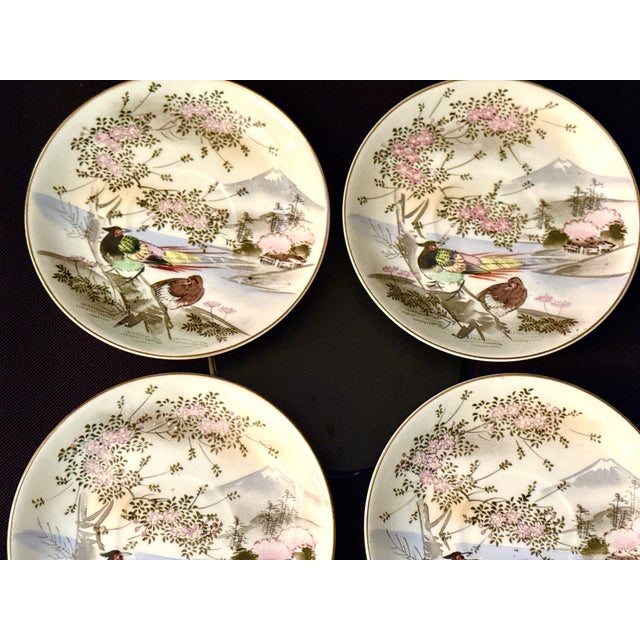 Japanese Kutani Hand‑Painted Scenic Decorative Saucer Plates – 5.5” (4 Available - Sold by Plate) For Sale - Image 3 of 9