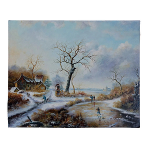 Mid-20th Century Signed H. Parker - Winter Landscape With Figures, Oil on Canvas