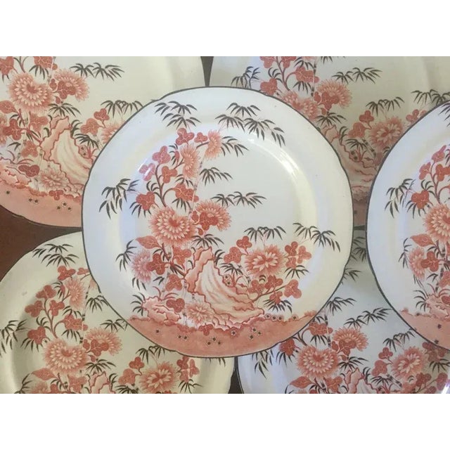 Circa 1810 Spode Creamware Red Orange Chinese Bamboo Pattern Dinner Plates- Set of 8 For Sale - Image 10 of 12
