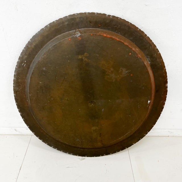 AMBIANIC presents Vintage Large Brass Tray Decorative Trim Stamped Hong Kong 30 diameter x 1.5 d Original vintage...