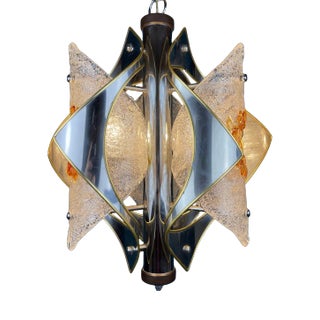 Mid-Century Amber Murano Glass and Chrome Chandelier by Toni Zuccheri for Mazzega, Italy, 1970s For Sale
