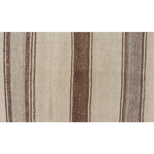 Cream Vintage Turkish Kilim With Vertical Stripes in Tan, Taupe, Grey, Cream and Brown For Sale - Image 8 of 11