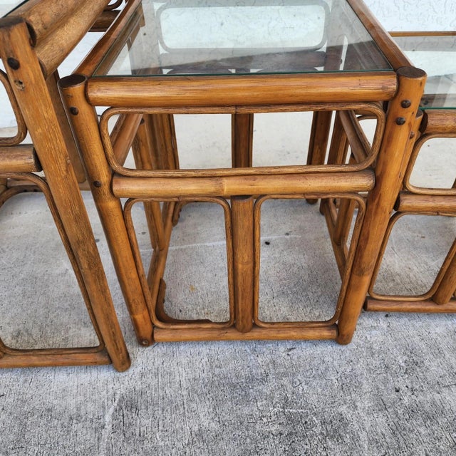 1970s Franco Albini Style Bamboo Nesting Tables For Sale - Image 5 of 14