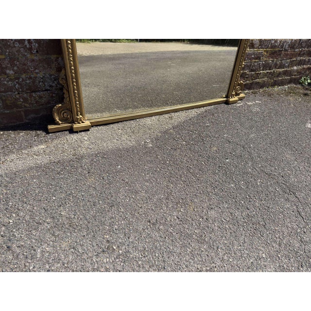 Large Antique English Carved Wood and Gesso Gilt Overmantle Mirror, 1800s For Sale - Image 5 of 7