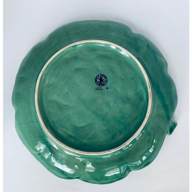 Green Vintage Portuguese 'Bordallo Pinheiro' Majolica Glazed Ceramic Geranium Leaf Platter For Sale - Image 8 of 13