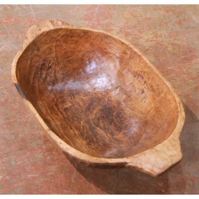 French 19th Century French Hand-Carved Elm Dough Bowl With Handles For Sale - Image 3 of 7