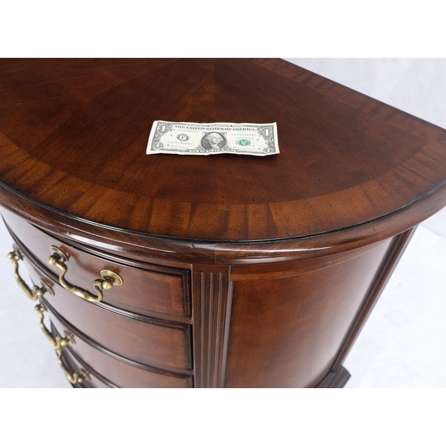 Pair of 4 Drawer Banded Top Demi Lune Consoles Dressers Brass Drop Pulls MINT! For Sale - Image 9 of 16