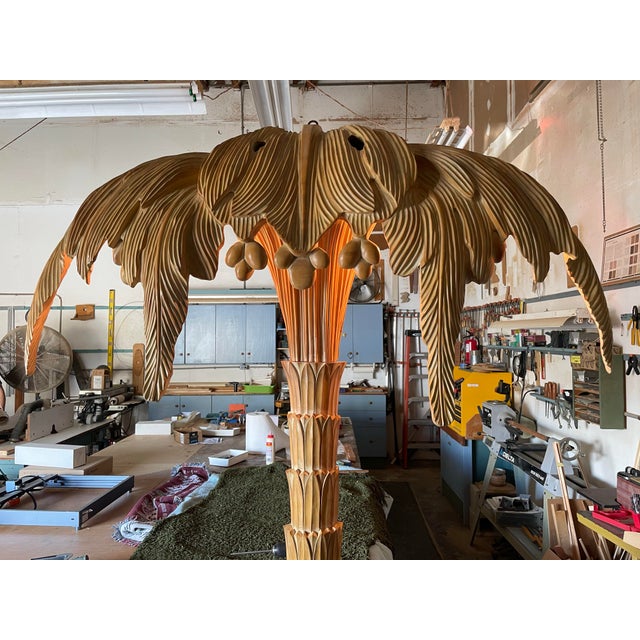 Hollywood Regency Vintage Hollywood Regency Carved Wood Palm Tree Floor Lamp For Sale - Image 3 of 9