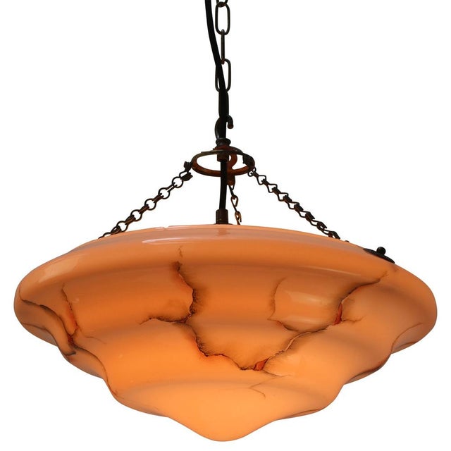 1920s Art Deco Pendant Lamp in Brass and Pink Glass, France, 1920s For Sale - Image 5 of 8