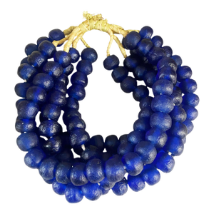 African Jumbo Cobalt Blue Glass Trading Beads Necklace Set of Five