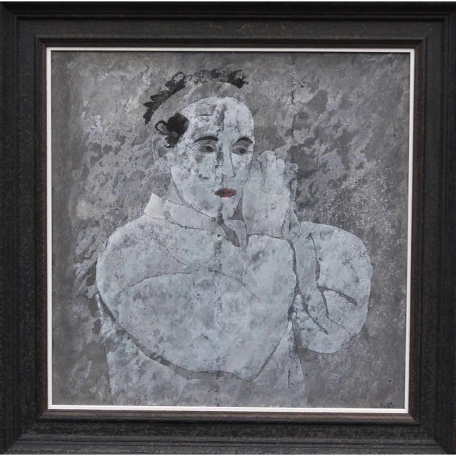 Portrait of actor Mark Rylance preparing for one of his earlier roles Gouache on Italian Slate in a contemporary Black frame.