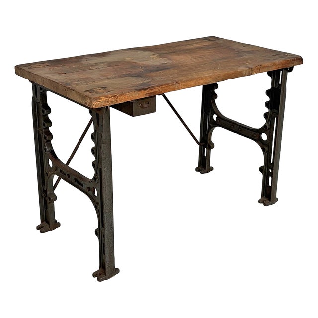 Italian Industrial Wooden and Cast Iron Console Table, 1800s For Sale