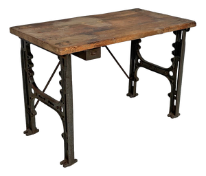 Italian Industrial Wooden and Cast Iron Console Table, 1800s