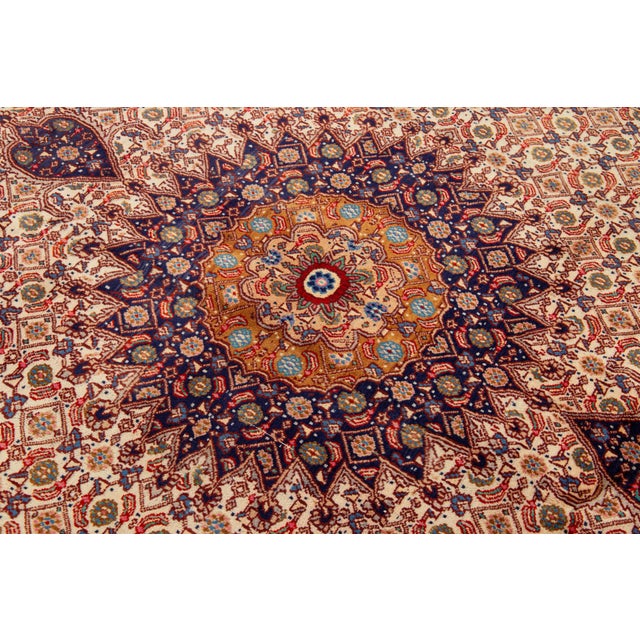 Textile 1960s Persian Mashad Handmade Beige Wool Rug With Rosette Motif For Sale - Image 7 of 9