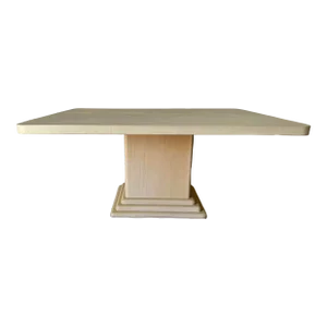 1980's Harrison – Van Horn - Style Beige Grasscloth Wrapped Pedestal Dining Table