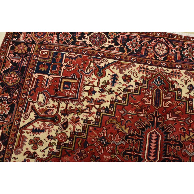 Textile Heriz Rug 8’2” X 11’9” Red Wool Vintage Tribal Hand-Knotted Oriental Carpet For Sale - Image 7 of 15