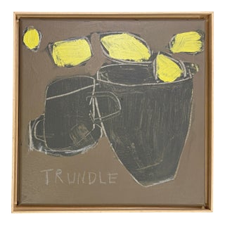 Sarah Trundle, Abstract Framed Still Life Painting, "Lemons With Mug" For Sale