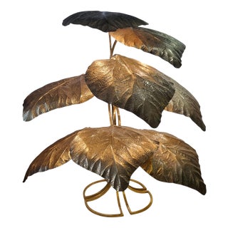 Brass Rhubarb Leaf Lamp by Tommaso Barbi, 1970s For Sale
