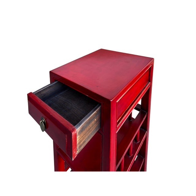 Oriental Brick Red Color Drawer Open Shelves Slim Chest Cabinet Stand ...