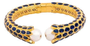 Cleopatra Sapphire & Pearl Gold Chunky Cuff Bracelet