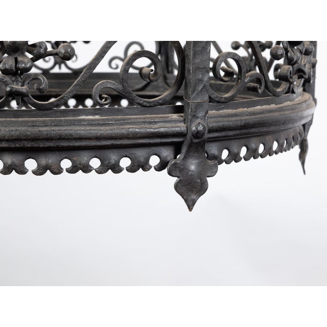 1900s French Turn of the Century Iron Chandelier with Six Lights and Scrollwork For Sale - Image 9 of 10