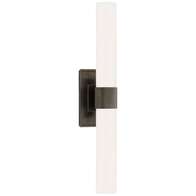 Presidio Petite Double Sconce in Bronze with White Glass Designer: Ian K. Fowler Height: 23" Extension: 4.5" Backplate:...