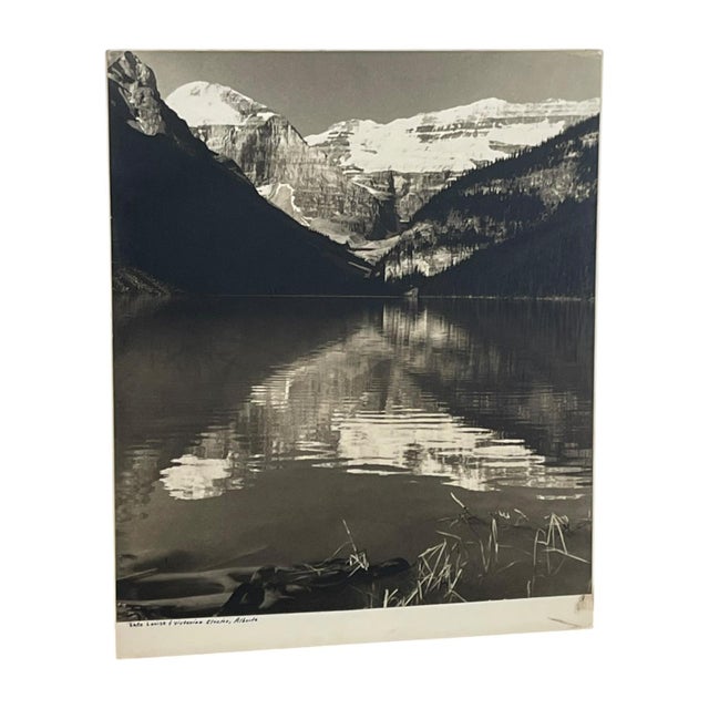 Vintage Black and White Photograph of Lake Louise & Victoria Glacier, Alberta, Canada For Sale - Image 4 of 10