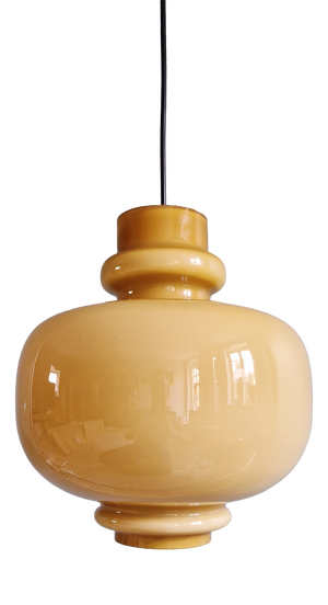 Scandinavian Pendant Light in Mustard-Colored Opaline Glass by Hans-Agne Jakobsson for Staff Leuchten, 1970s