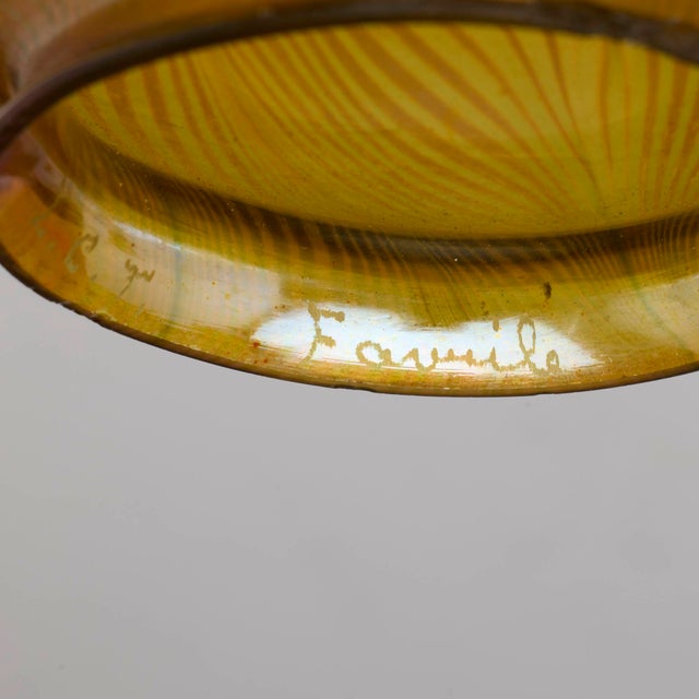 Bronze Antique Tiffany Studios Tripod Candlestick With Feather Favrile Glass Shade For Sale - Image 8 of 10