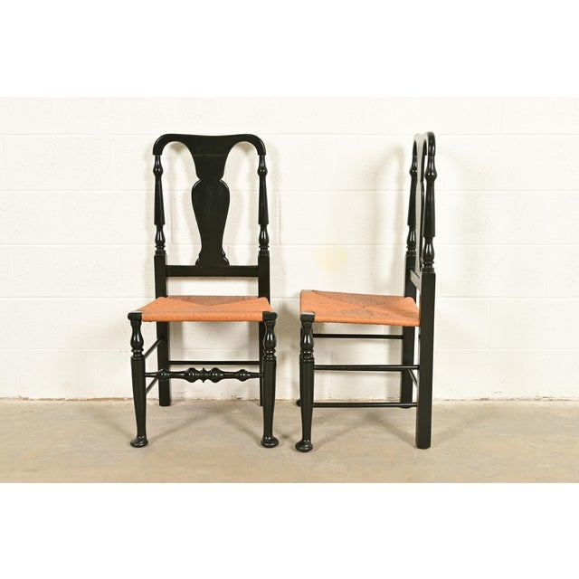 Eldred Wheeler Early American Green Lacquered Rush Seat Dining Chairs, Set of Four For Sale - Image 10 of 12