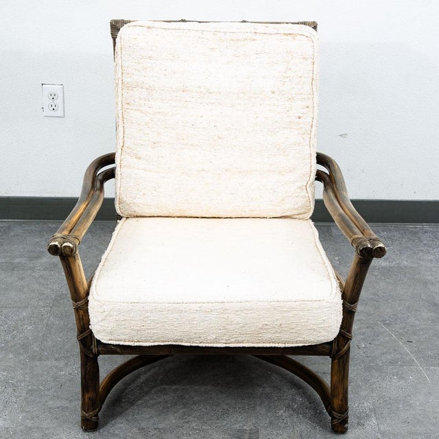 Mid Century Modern Lounge Chair McGuire Bamboo Boho Swivel Rattan Basket For Sale - Image 10 of 12