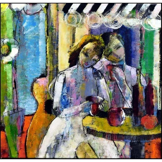 "Cafe I" Helen Zarin Original Abstract Figurative Signed Oil Painting For Sale - Image 4 of 4