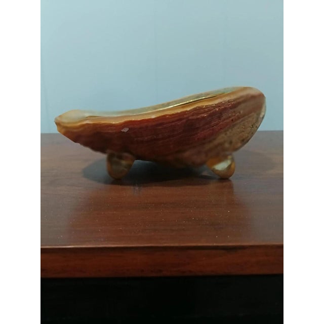 1950s 1950s Large Boho Coastal Natural Iridescent Abalone Shell Bowl on Feet For Sale - Image 5 of 5